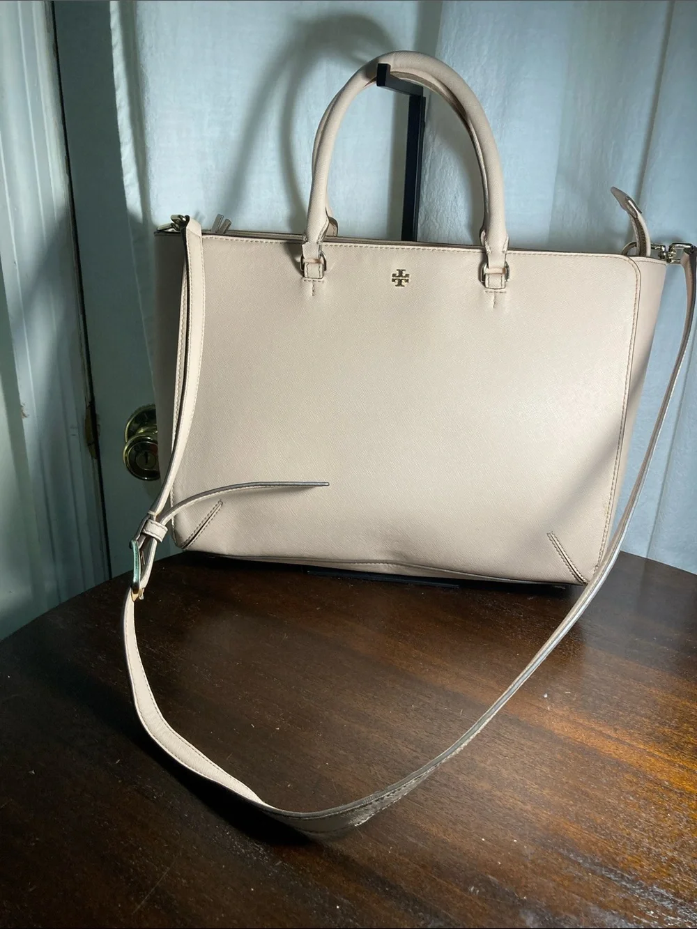 Tory Burch Robinson Large Pale Leather Satchel with Detachable Strap